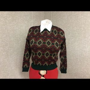 Leslie Fay Woman sportswear Green Red Brown Sweater  Size Large